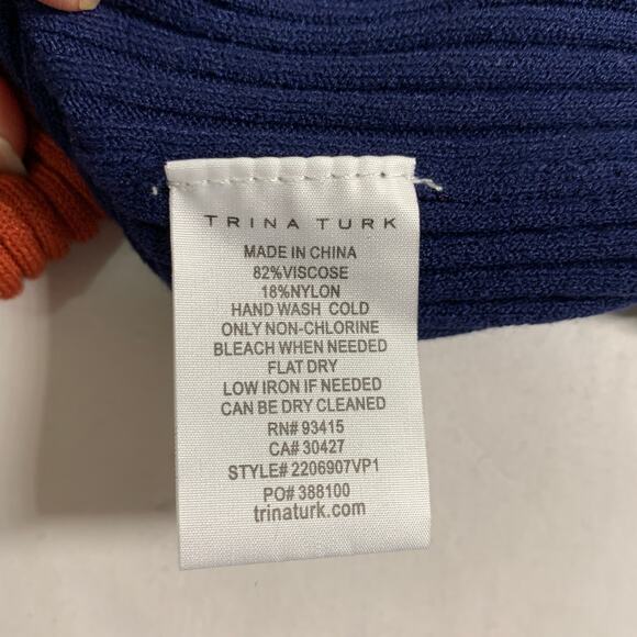 Trina Turk L NEW Womens Ribbed Crew Neck Vivika Dress Navy Red Colorblock - Picture 7 of 9